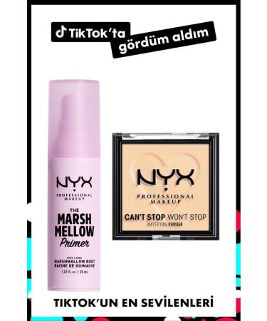 NYX Professional Makeup Marshmellow Soothing Primer Makeup Base & Can't Stop Won't Stop Mattifying Powder- Light