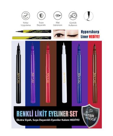 Ocean Eyeliner Set Liquid Pencil Eyeliner Waterproof 6 Intensely Pigmented Colors