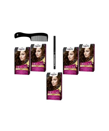 Palette Deluxe Hair Dye 5-60 Hot Chocolate X 5 Pieces + Glimmer Stick Eyeliner + Comb
