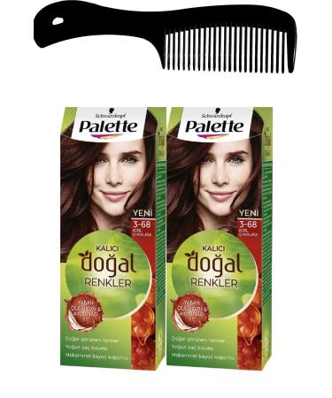 Palette Permanent Natural Colors Hair Dye 3-68 Red Chocolate X 2 Pieces + Hair Opening Comb