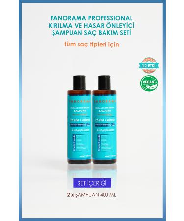 PANORAMA PROFESSIONAL Professional Anti-Breakage and Damage Care Set 12 Effects in 1 / 400 ml X2 Shampoo Set of 2 Vegan