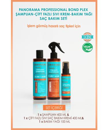 PANORAMA PROFESSIONAL Professional Bond Plex Care Set 12 Effects in 1/shampoo-blow dryer water-hair oil Vegan