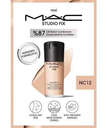 Mac NEW FORMULA NATURAL MATTE FINISH STUDIO FIX FLUID SPF 15 MATTE FOUNDATION-NC12 30 ML KEYON2910
