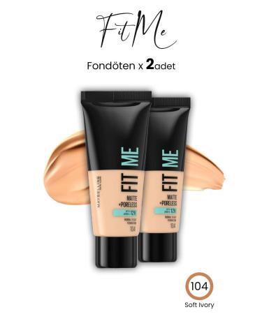 Maybelline New York Maybelline Fit Me Matte+Poreless Foundation 30 ML Soft Ivory 104 x 2 Pcs