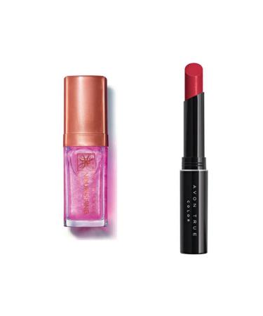 Avon Nourishing Lip Oil Shimmering Petal 7Ml and Avon Ultra Beauty Lipstick Stylo Forever Pink 2 pack