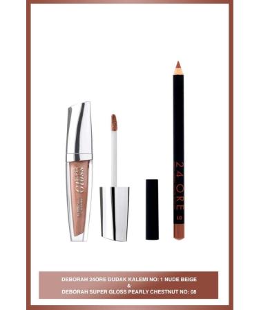 Deborah 08 Super Gloss + Deborah 24 Ore Lip Pencil No: 1 Nude Beige