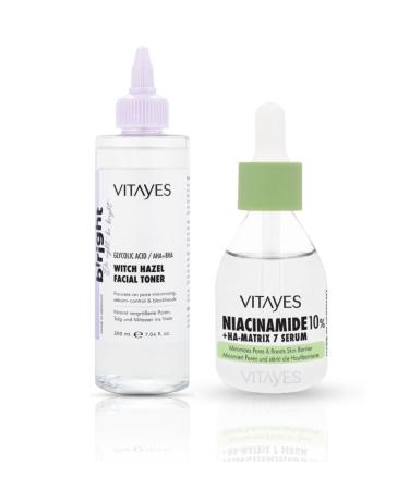 VITAYES Niacinamide Hyaluronic Acid Skin Pore Tightening Serum and Anti-Acne Witch Hazel Facial Toner