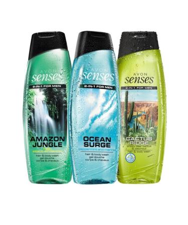 Avon Senses Cactus Ridge Amazon Jungle + Ocean Surge Hair and Body Shampoo Set 500 ml