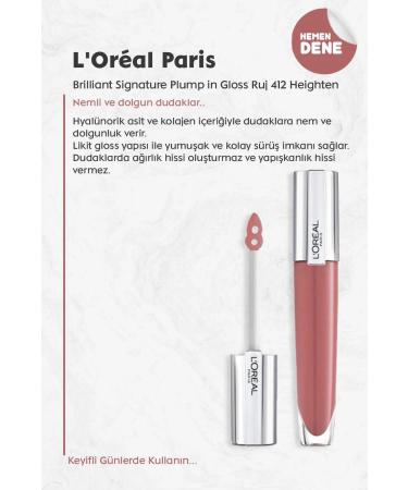 L'Oreal Paris 3 Pieces Brilliant Signature Plump In Gloss Lipstick 412 Heighten And Rosie - Buy Online on GoSupps.com