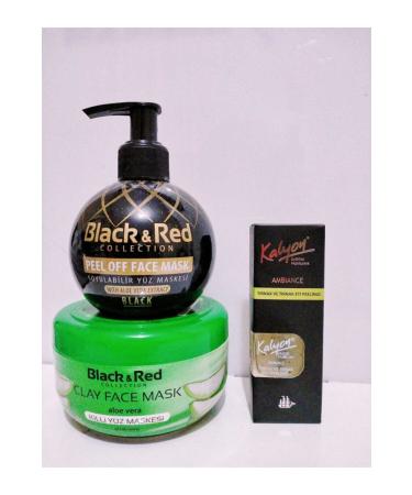Black Red Blackred Clay Face Mask Aloe Vera 400g+Peelable Black Mask 250ml+ Kalyon Nail Peeling11ml