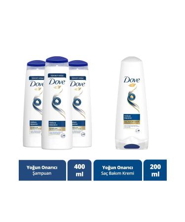 Dove Hair Care Shampoo Intensive Repair For Damaged Hair 400 Ml X3 Pieces + Hair Care Conditioner 200 Ml