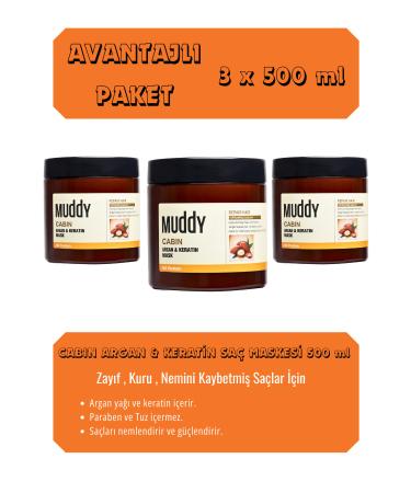 Muddy Cabin Argan and Keratin Mask Care Cream for Dry Weak and Breaking Hair 500 ml x 3