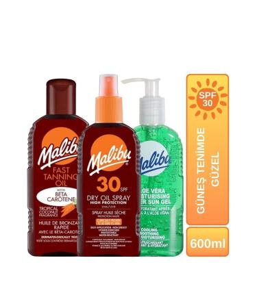 Malibu Dry Oil Spray + Fast Bronzer + After Sun Aloe Vera Sun My Skin Beautiful Spf30 Set