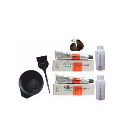 Silky Herbal Hair Dye 5.0 Intense Light Brown 1+1.5 50ml X2pcs