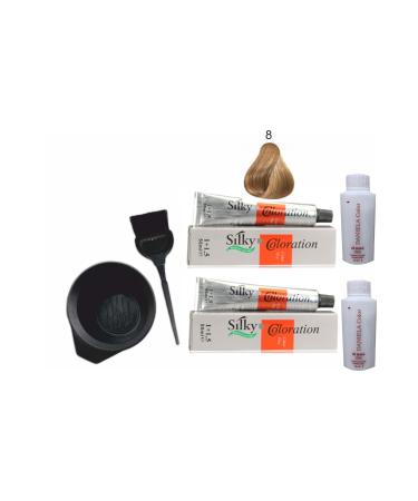 Silky Herbal Hair Dye 8 Light Blonde 1+1.5 50ml X2pcs
