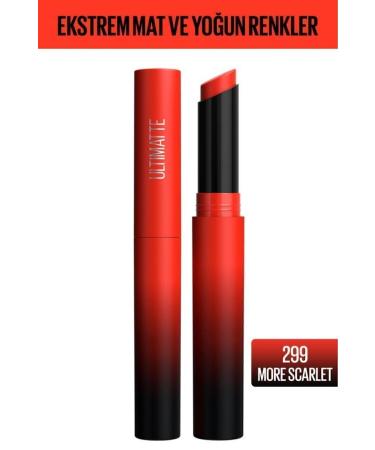 Maybelline New York Color Sensational Ultimatte Matte Lipstick - 299 More Scarlet (RED)