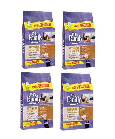 Pets Family Chicken Adult Cat Food 500 gr X 4 Packages (TOTAL 2000 GR)