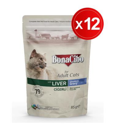 BonaCibo Sauced Liver Pouch Adult Cat Wet Food 85 Gr X 12 Pieces