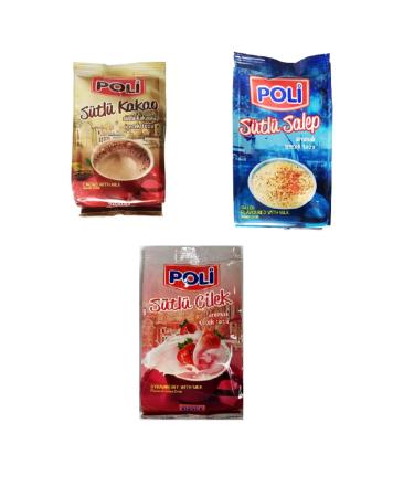 POL Milky Sahlep + Milky Cocoa + Milky Strawberry Flavored Poli Drink Powder 300 gr 3-Pack
