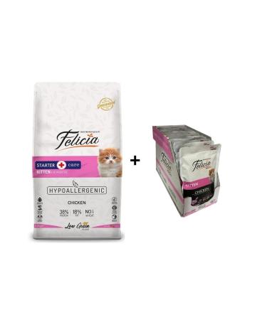 Felicia Kitten Chicken Cat Food 12 Kg + 12 Pieces Chicken Kitten Wet Food 85 gr