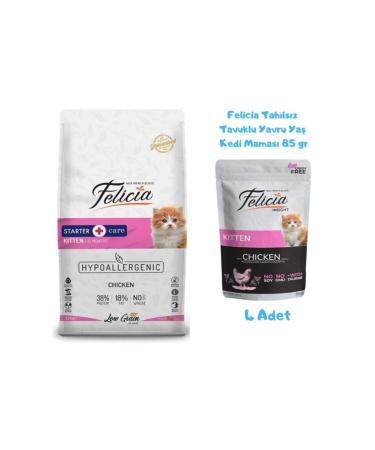 Felicia Kitten Chicken Kitten Cat Food 2 Kg + Wet Food 85 Gr (4 Pieces)