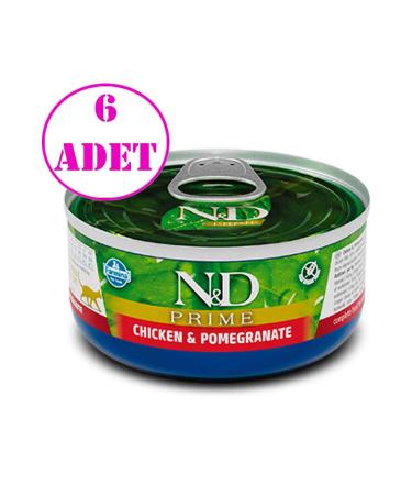 N & D Nd Prime Grain-Free Chicken Pomegranate Cat Canned Food 70 Gr 6 Pieces