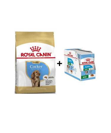 Royal Canin Cocker Junior Puppy Food 3 kg + 12 Pieces Wet Food