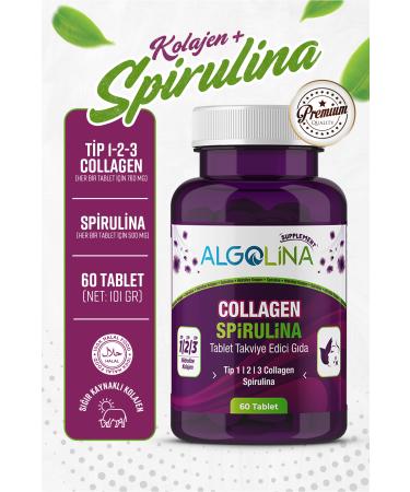 Algolina Collagen + Spirulina Tablet Supplementary Food - 1260 Mg 60 Tablets - (collagen Type 1 2 3) - Buy Online on GoSupps.com