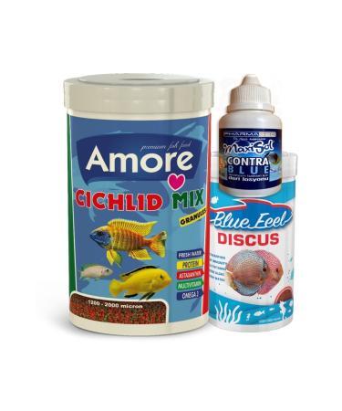 AMORE Cichlid Mix Granules 1000 And 250ml Discus Granules Msp Immunity Cichlid Malawi Fish Food Blue Feel