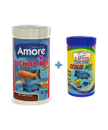 AMORE Cichlid Red Granules 1000ml And Cichlid Mix 250ml Malawi Fish Food