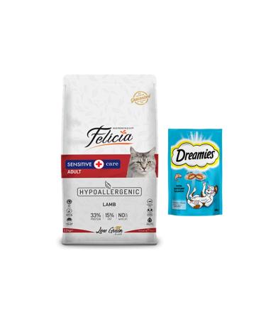 Felicia Lamb Adult Cat Food 2 kg g Dreamies Salmon Cat Reward Food 60gr