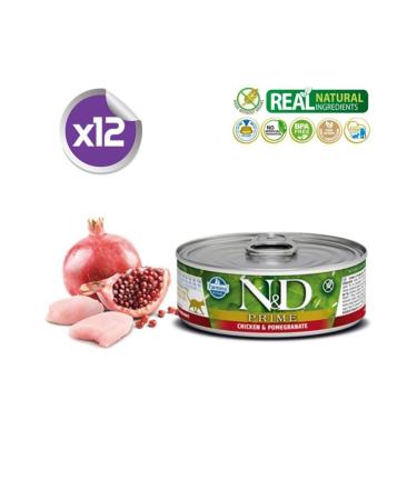 N & D Nd Prime Grain-Free Chicken Pomegranate Adult Cat Canned Food 80 Gr X 12