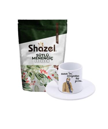 SHAZ Milky Menengi Coffee 200 gr. + If You Won't Praise It Turkish Coffee Cup with Yazma Theme