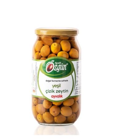 ORIGINAL OLIVE & OLIVE OIL Ayval k Green Scratched Olive Glass Jar 1000 gr