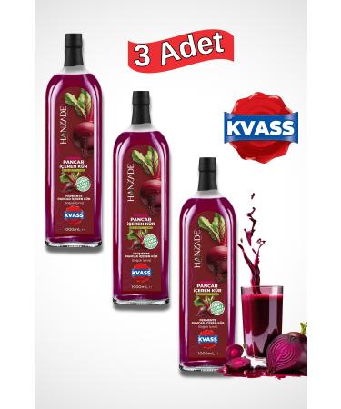 Hanzade Herbal Beet Kvass Fermented Red Beetroot Cure 1 Liter x 3 Glass Bottles