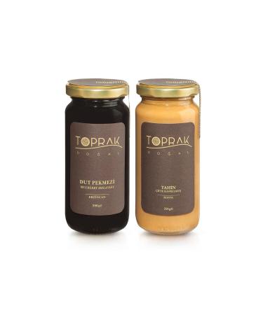 Toprak Natural Mulberry Molasses Tahini Set - Bozk r Double Roasted Tahini 250 G - Sugar Free Mulberry Molasses - Molasses Tahini