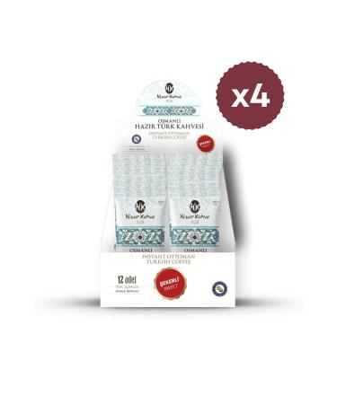 Hisar Kahve Instant Ottoman Turkish Coffee with Sugar 12 pieces (X4)