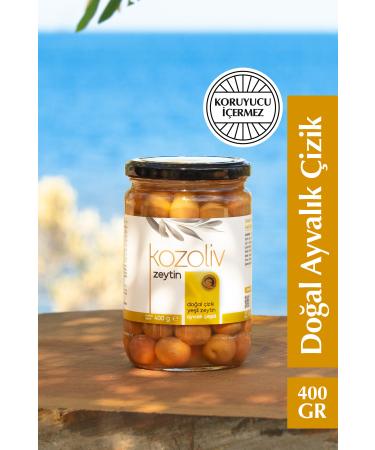 kozoliv Natural Ayval k Variety Scratched Green Olives 400 gr Glass Jar
