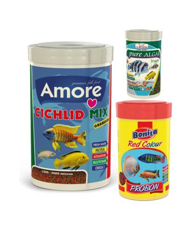 AMORE Malawi Cichlid Mix 1000ml Ahm Giclet Green 250ml Probon Red Color 250ml Box Fish Food