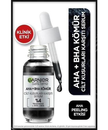 Garnier Charcoal Anti-Imperfection Black Serum 4% niacinamide Peeling Aha Bha 30ml.
