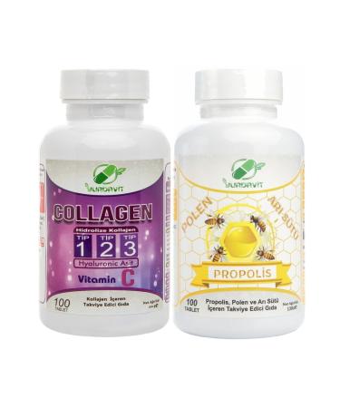 Yurdavit Set 100 Tablets Hydrolyzed Collagen Type 1-2-3 Hyaluronic Acid Propolis Pollen Royal Jelly