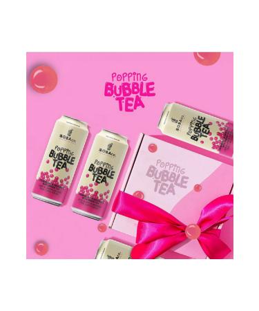 TheBobaCo. Bubblicious Popping Bubble Tea - Strawberry and Lemon Flavored Green Tea Drink Set of 4