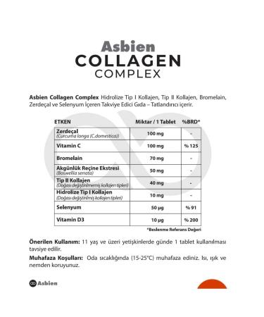 ASBIEN Collagen Complex Type 2 Type 1 Collagen Bromelain Turmeric Selenium Vitamin C and D3 - Buy Online on GoSupps.com