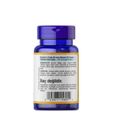 Puritan's Pride Vitamin D3 25 Mcg 1000 IU 100 Softgels - Buy Online on GoSupps.com