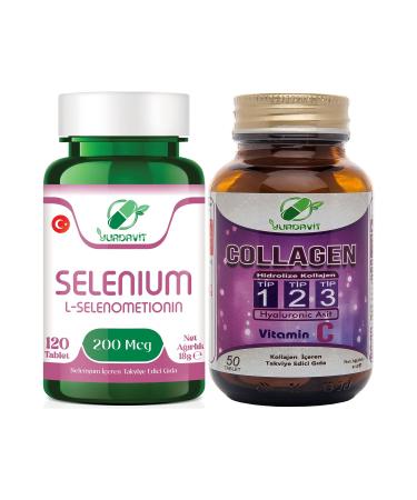Yurdavit Selenium 200 mcg 120 Tablets and Hydrolyzed Collagen Type 1-2-3 50 Tablets