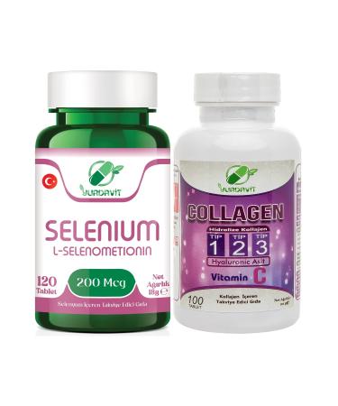 Yurdavit Selenium 200 mcg 120 Tablets and Hydrolyzed Collagen Collagen Type 1-2-3 100 Tablets