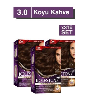 Wella Koleston Supreme Hair Dye 3/0 Dark Brown X3' Set
