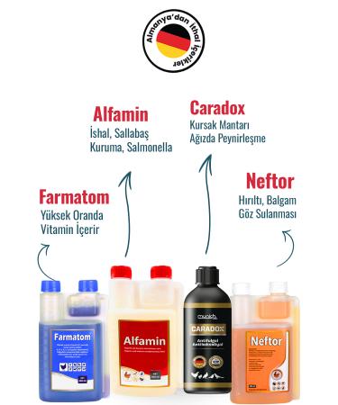 Munich Vet 4-Piece Set Caradox Crop Mushroom + Farmatom Vitamin + Alfamin + Neftor Wheezing Set - 500 Ml