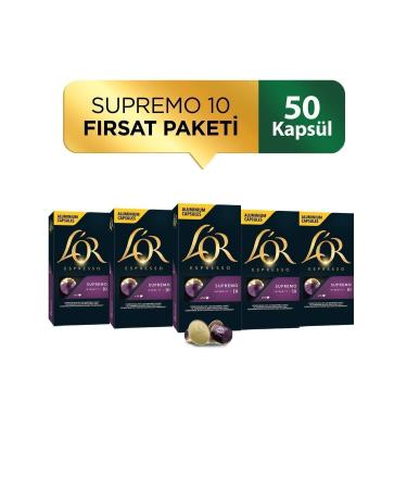 L'OR Supremo Intensity 10 Nespresso Compatible Capsule Coffee Opportunity Package 10 Pieces X 5 Packs