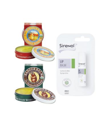 Sirenol Badger Balm Hand Cream Foot Cream and Organic Lip Balm Gift Set